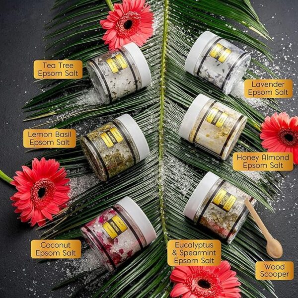 Epsom Bath Salts Gift Set, Relaxing Spa Salt W/Essential Oils, Mothers Day Gifts for Mom, Wife - Lavender, Eucalyptus, Lemon Basil, Coconut, Tea Tree, Honey Almond Salt, Self Care Gifts for Women - Image 8