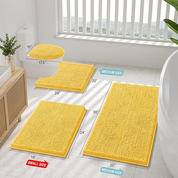 Smiry Luxury Chenille Bathroom Rugs 30x20, Extra Soft and Absorbent Shaggy Bath Mat, Machine Washable, Non-Slip Plush Carpet Runner for Tub, Shower, and Floor, Home Decor Accessories, Yellow - Image 7