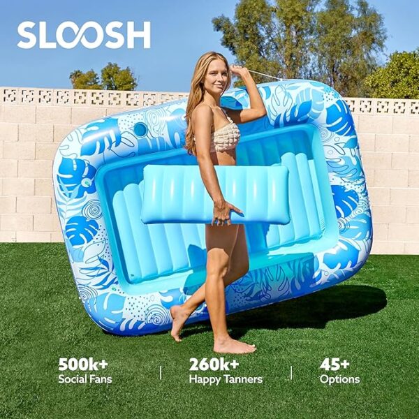 SLOOSH Inflatable Tanning Pool Lounger Float, 70" x 46" Pool Floats Adult with Pillow, 4 in 1 Suntan Tub Raft Floatie,Sunbathing Bed Lounge for Water Blow Up Kids Ball Pit Party Gifts, L-Blue - Image 3